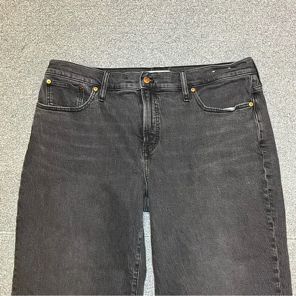 Madewell The Perfect Vintage Wide Leg Crop Jeans Size 33P Black Denim Fringe - Picture 2 of 13